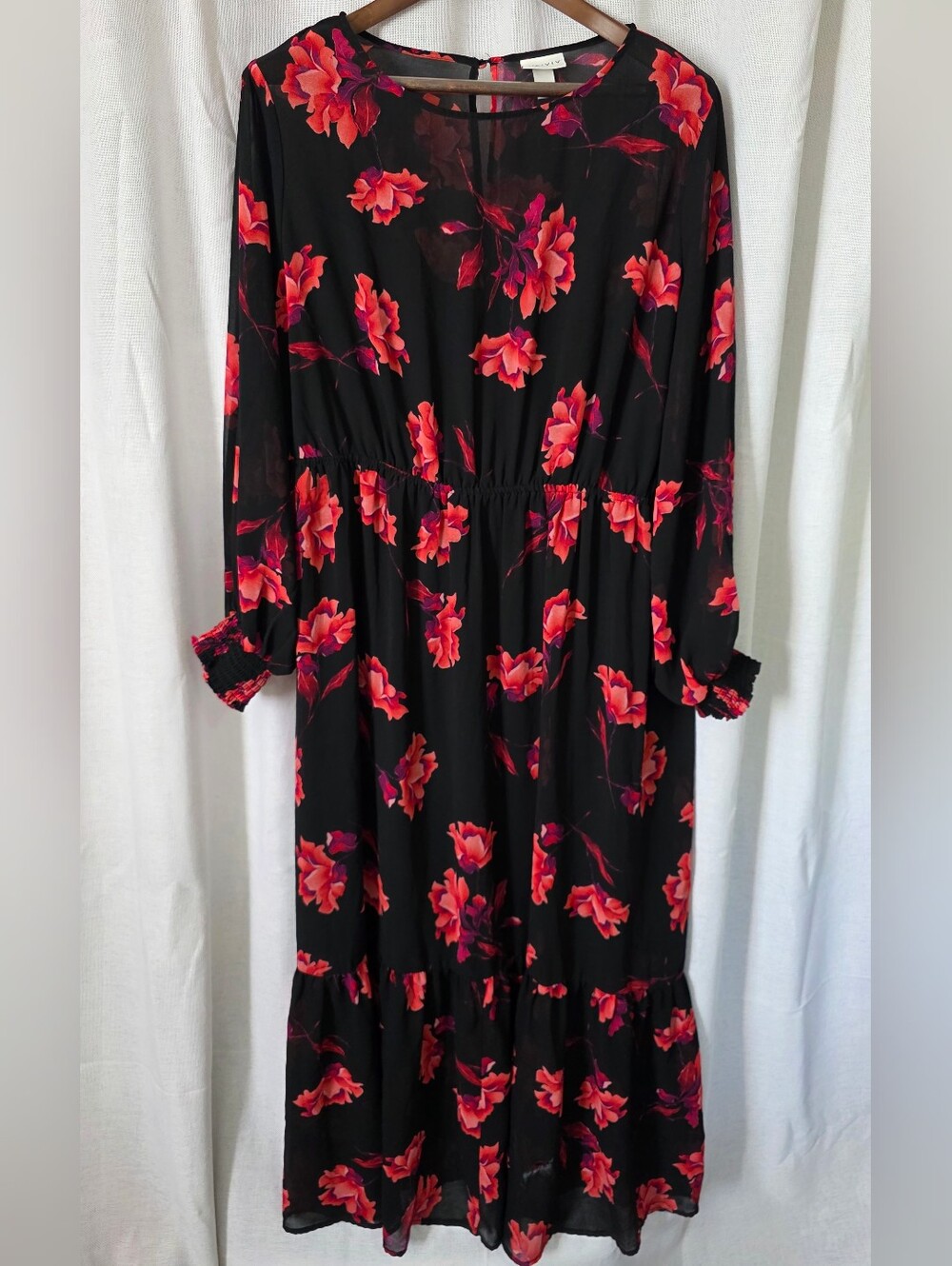 Ava & Viv Black Maxi Dress with Bright Pink Floral Print 2X